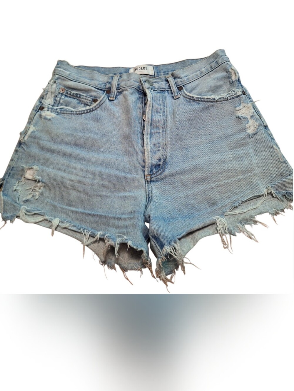 AGOLDE DEE Denim Cutoff Shorts Distressed Size 27 Button Fly Heavily Distressed